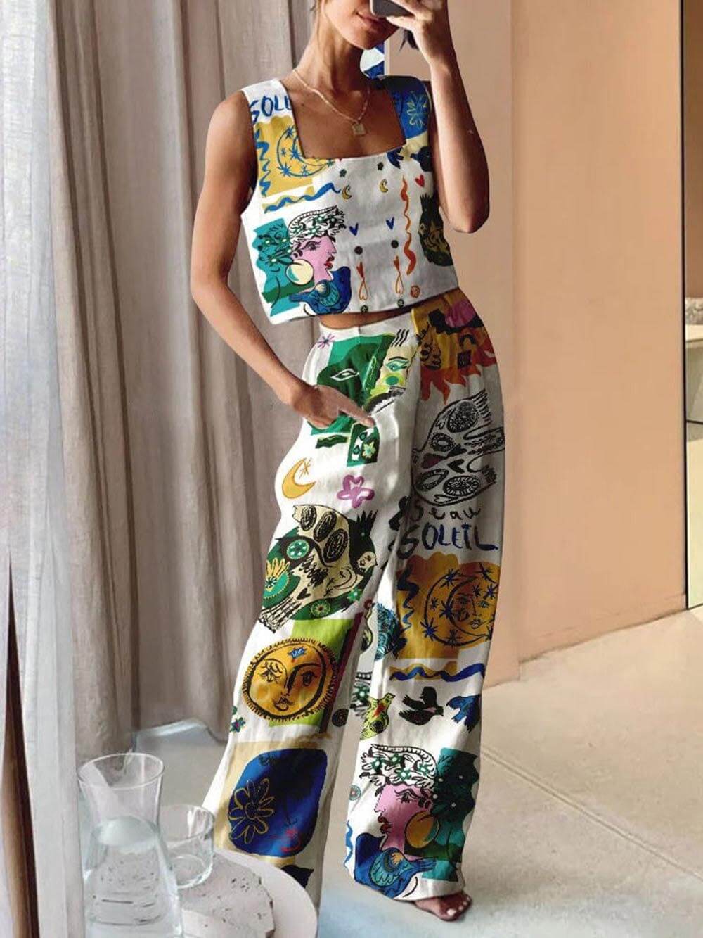 Zweiteiliges Set mit Cropped Top und Hose für Damen