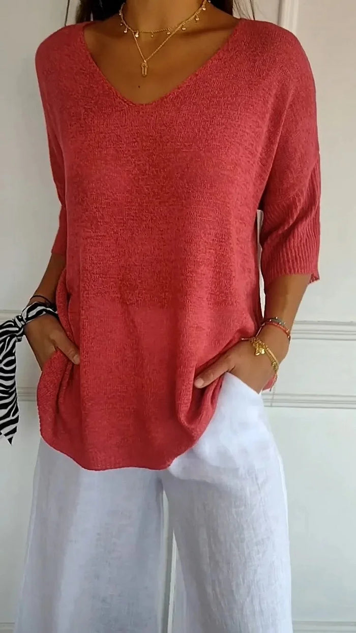 Aina | Modernes Stricktop mit V-Ausschnitt für Damen