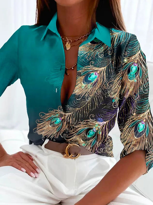 Alette | Bluse mit Feder-Muster für Damen