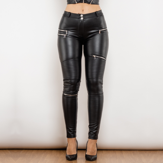 Bellona | Schlanke schwarze PU-Leder-Skinny-Hose für Damen