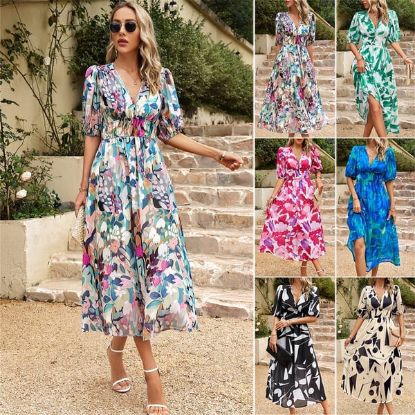 Bernadine | Gemustertes V-Ausschnitt-Kleid für Damen
