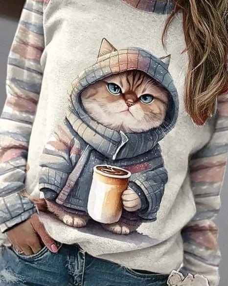 Blanchee | Süßer Pullover mit Katzenmotiv für Damen