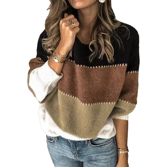 Bunter Strickpullover mit Rundhalsausschnitt für Damen