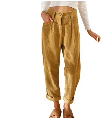 Cordhose aus hochwertigem Stoff mit hohem Bund für Damen