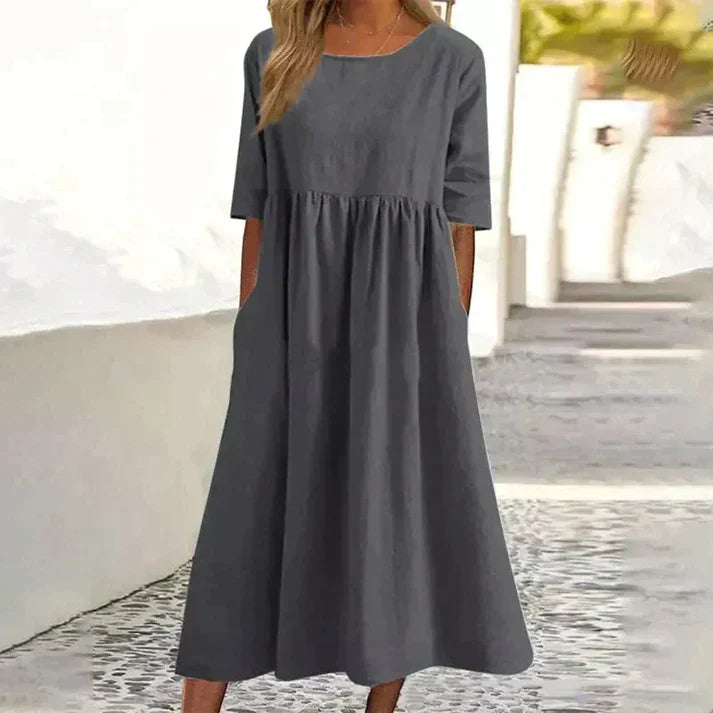 Variant image for Damen Baumwoll Sommerkleid mit Rundhalsausschnitt und Knotendesign-37