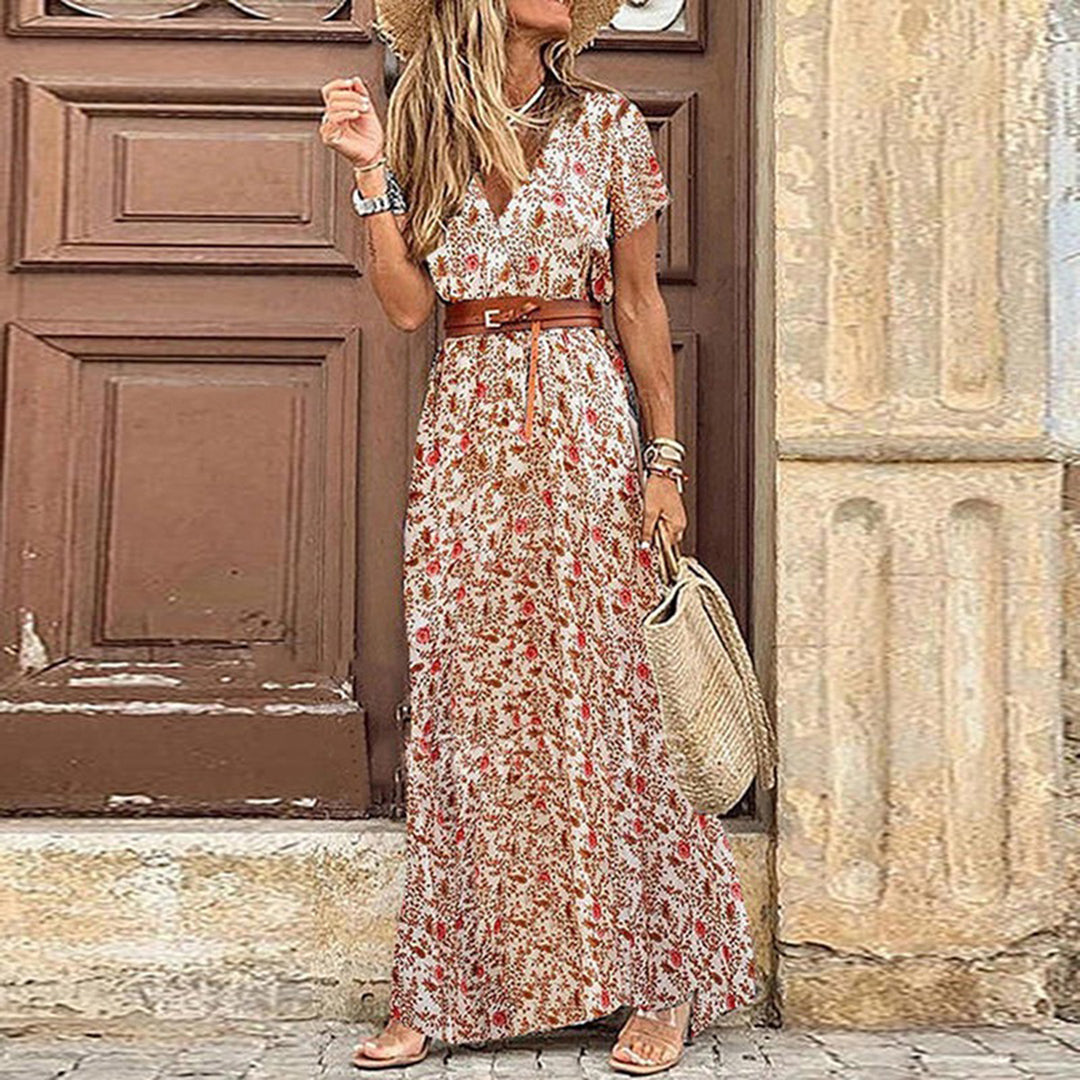 Damen Boho Sommer Maxikleid V-Ausschnitt Elegante Kleider