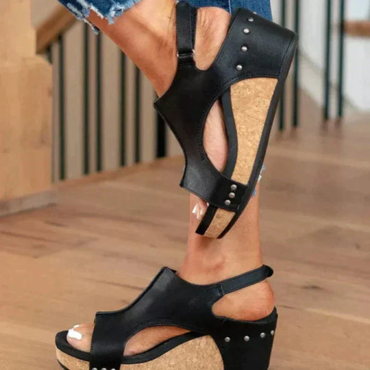 Damen Leder Keilsandalen Komfortabel Sommer Schuhe