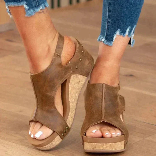 Damen Leder Keilsandalen Komfortabel Sommer Schuhe
