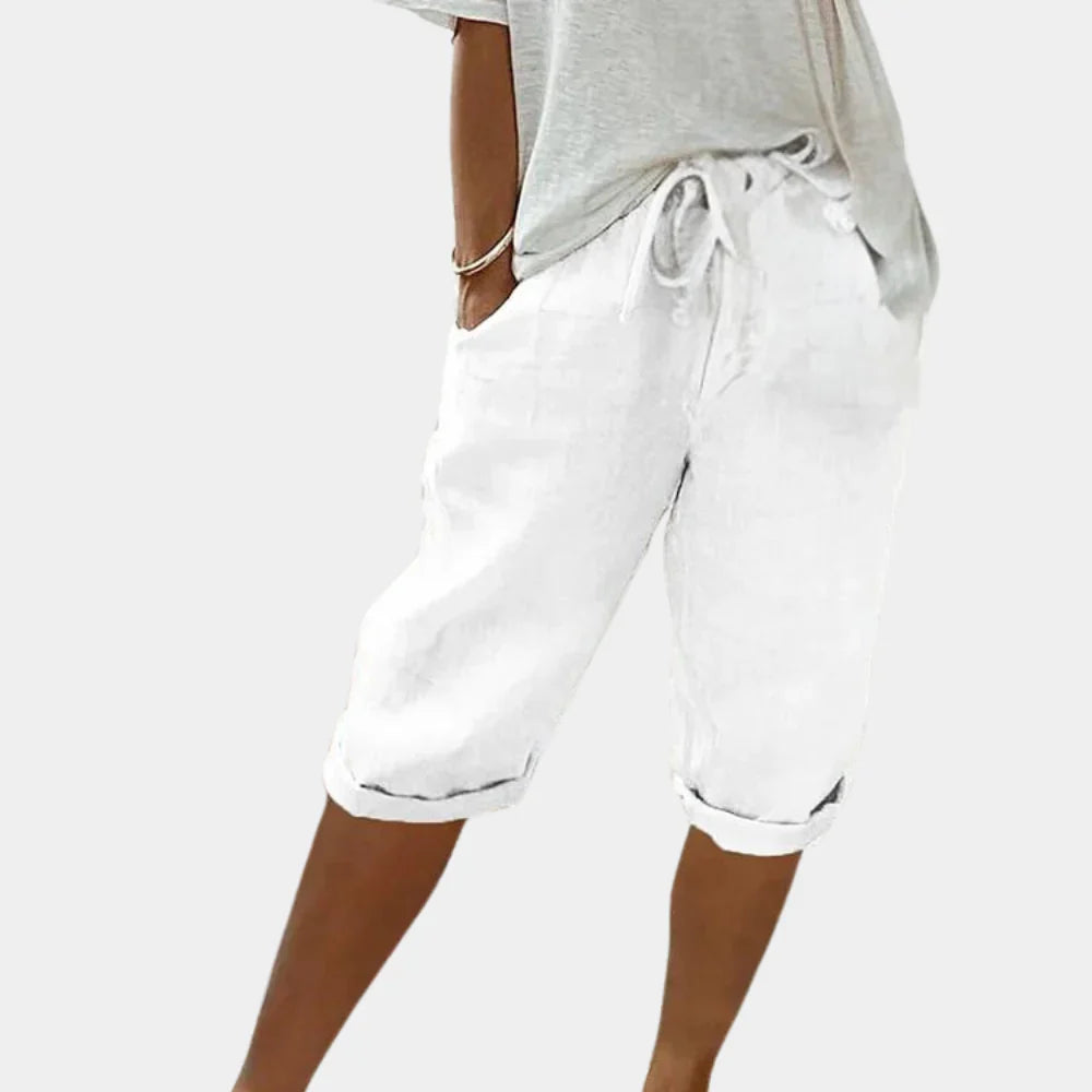 Damen Leinen Sommer Shorts Kurz Atmungsaktiv und Bequem