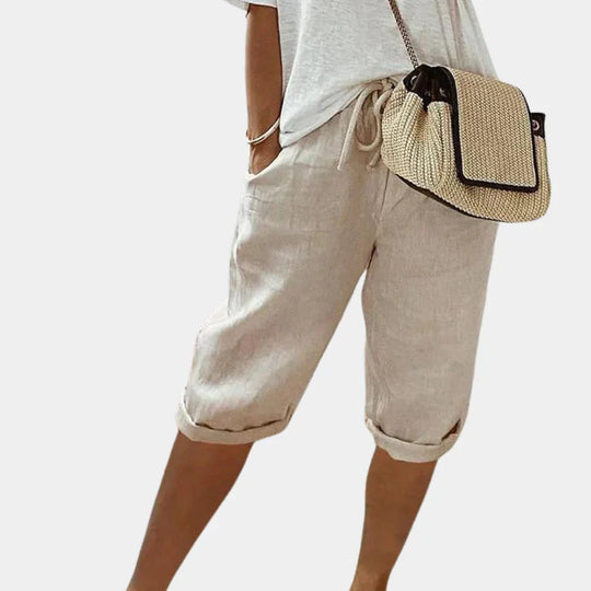 Damen Leinen Sommer Shorts Kurz Atmungsaktiv und Bequem