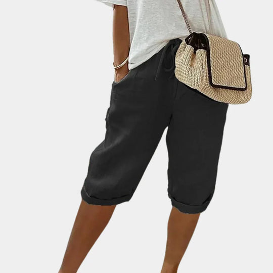 Damen Leinen Sommer Shorts Kurz Atmungsaktiv und Bequem