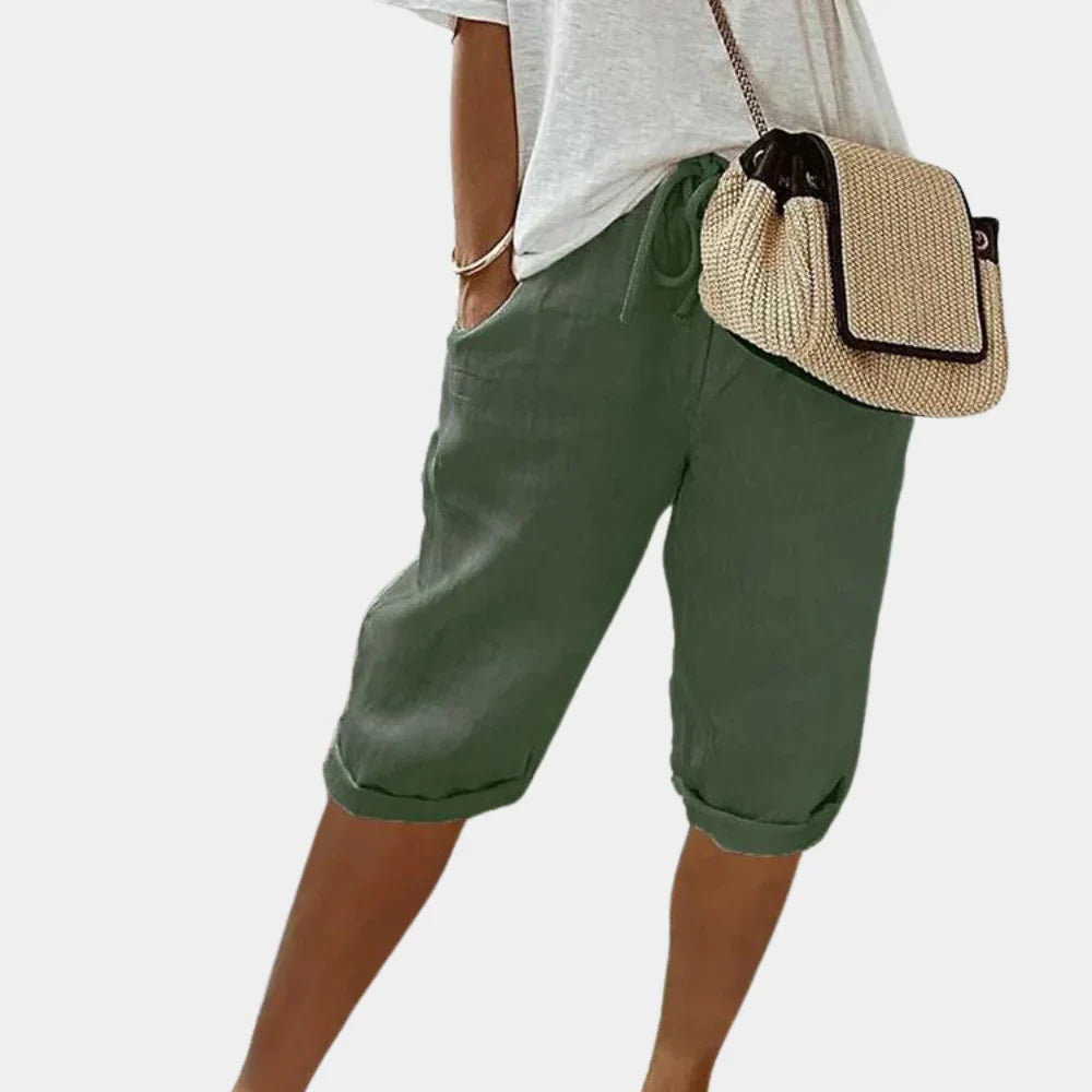 Damen Leinen Sommer Shorts Kurz Atmungsaktiv und Bequem