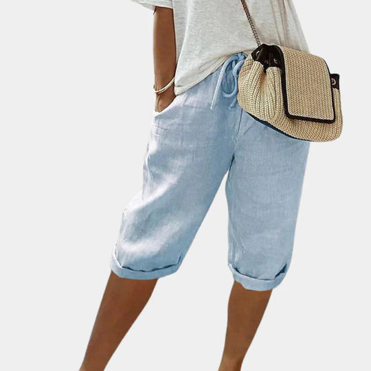 Damen Leinen Sommer Shorts Kurz Atmungsaktiv und Bequem