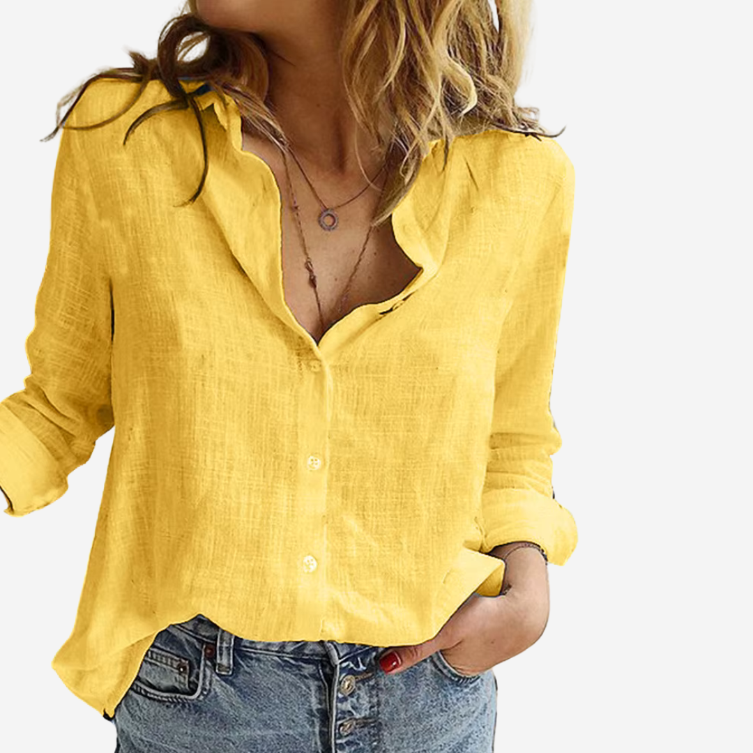 Damen Leinenbluse mit Klassischem Reverskragen