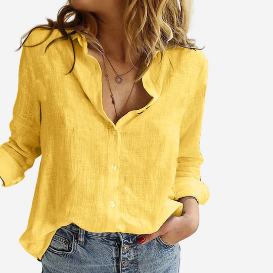 Damen Leinenbluse mit Klassischem Reverskragen