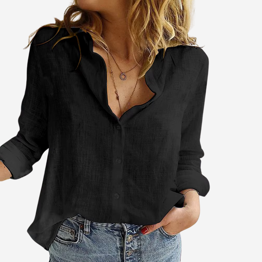 Damen Leinenbluse mit Klassischem Reverskragen