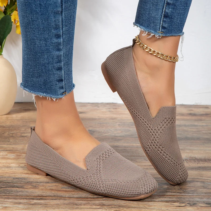 Damen Mesh Strickflats Slip-On Sommer Schuhe Atmungsaktiv