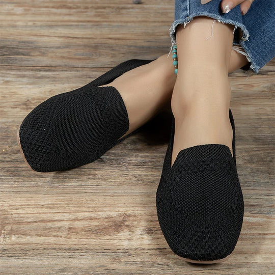 Damen Mesh Strickflats Slip-On Sommer Schuhe Atmungsaktiv