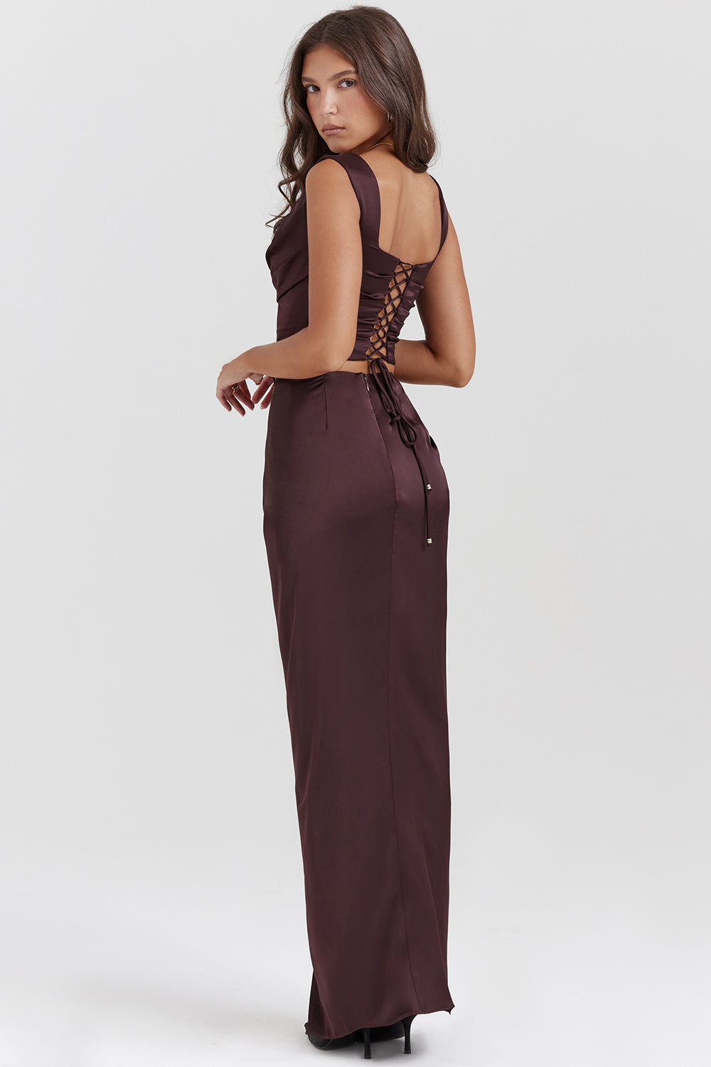 Damen Satin Maxikleid Set mit Corsage