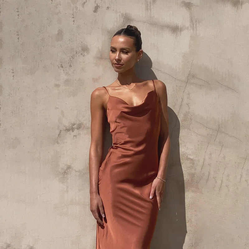 Damen Satin Maxikleid für Abendveranstaltungen und Sommerkleider