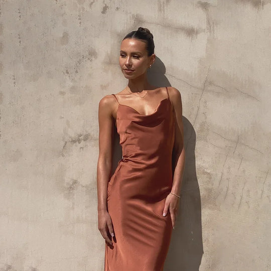 Damen Satin Maxikleid für Abendveranstaltungen und Sommerkleider