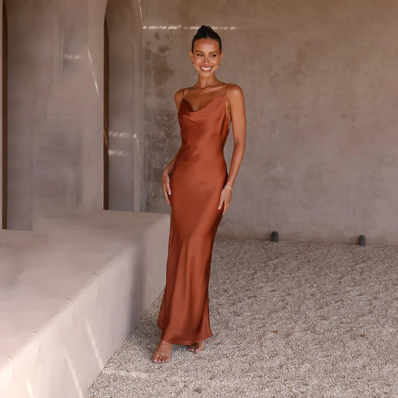 Damen Satin Maxikleid für Abendveranstaltungen und Sommerkleider