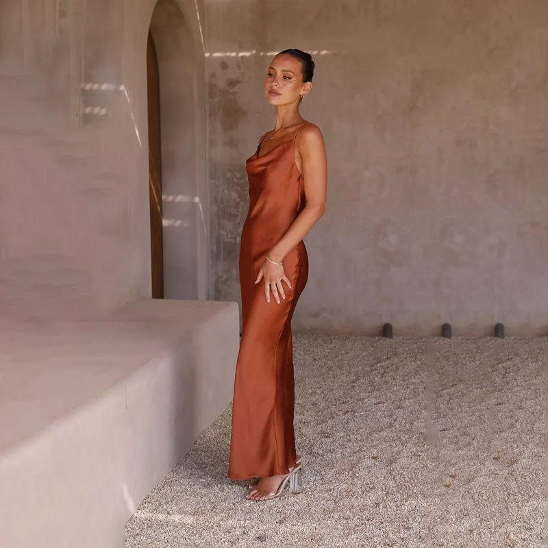 Damen Satin Maxikleid für Abendveranstaltungen und Sommerkleider