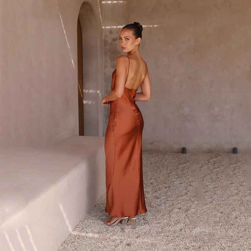 Damen Satin Maxikleid für Abendveranstaltungen und Sommerkleider