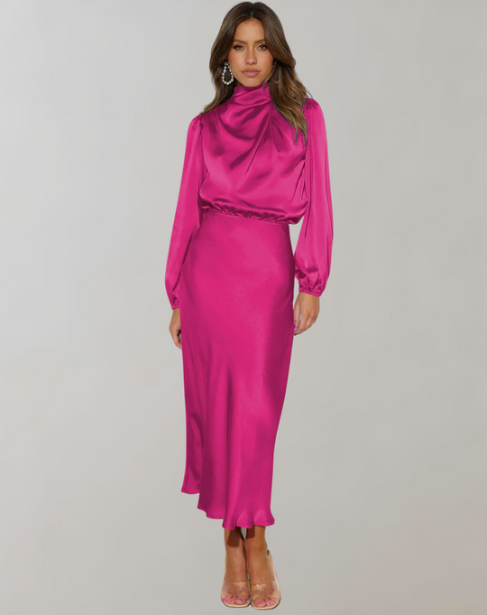 Variant image for Damen Satin Midi Kleid mit Hohem Hals für Abendveranstaltungen-17
