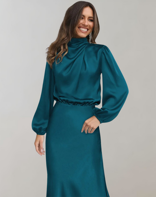 Variant image for Damen Satin Midi Kleid mit Hohem Hals für Abendveranstaltungen-21