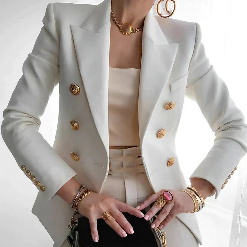 Damen Sommer Blazer Baumwolle Doppelbrüstig mit Goldknöpfen