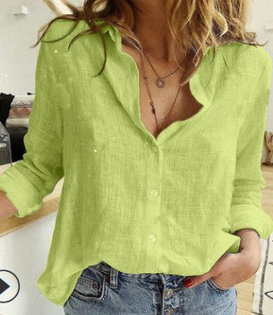 Damen Sommer Bluse Baumwollmischung Lockerer Schnitt Elegant