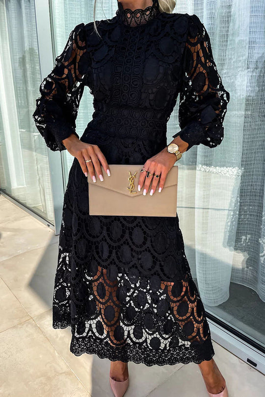 Damen Spitzen Midi Kleid für Abendkleider und Cocktailkleider
