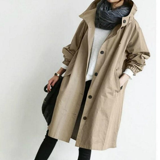 Damen Trenchcoat Leichtes Material mit Kapuze