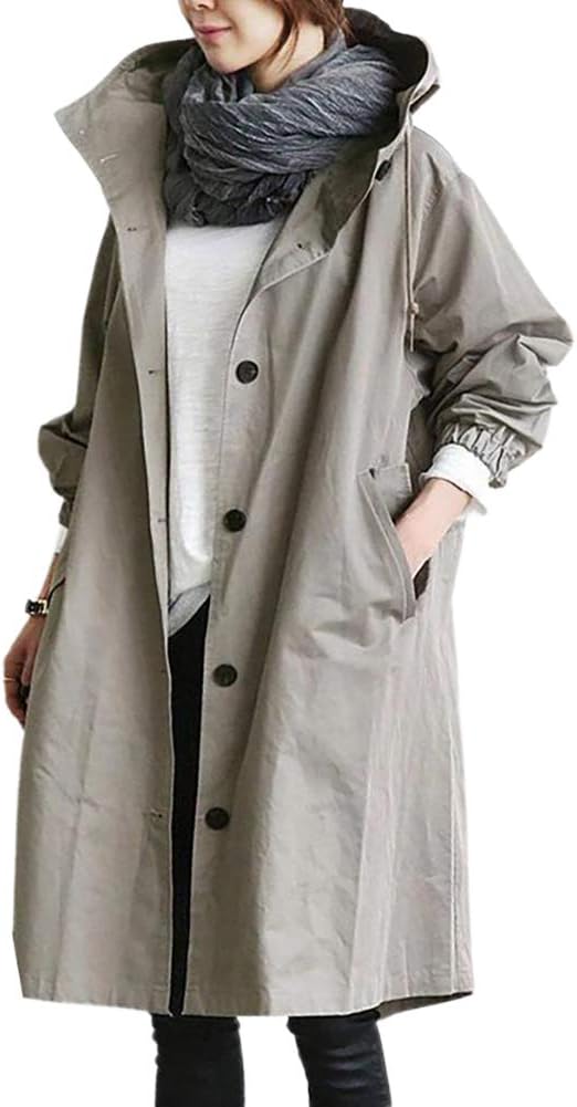 Damen Trenchcoat Leichtes Material mit Kapuze