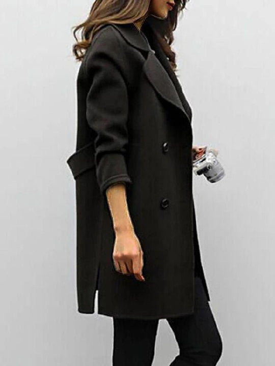 Damen Woll Mantel Doppelbrust Elegant Winter Mäntel
