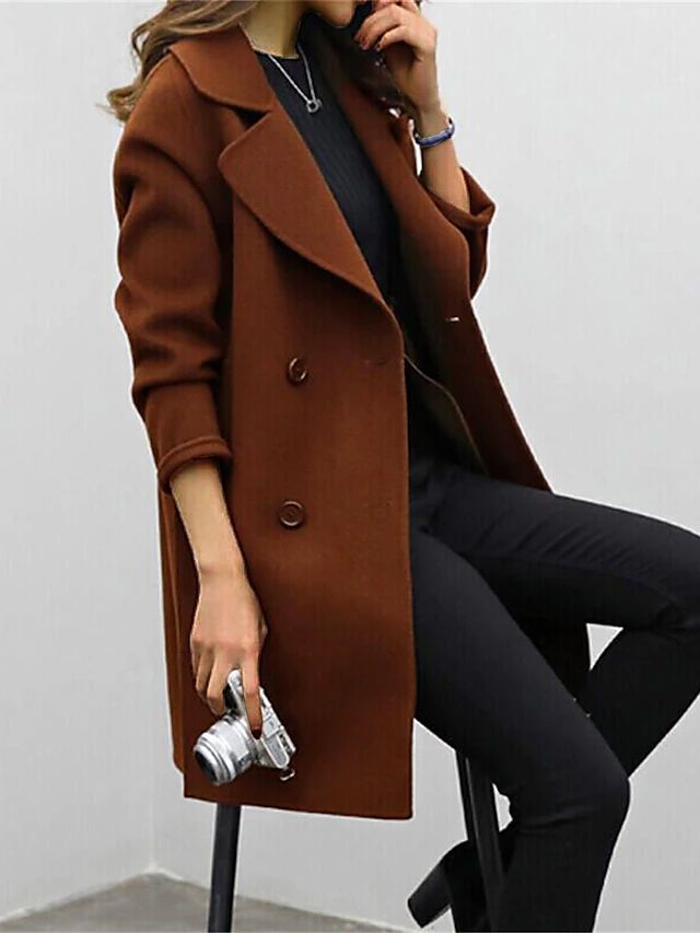 Damen Woll Mantel Doppelbrust Elegant Winter Mäntel