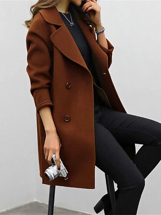 Damen Woll Mantel Doppelbrust Elegant Winter Mäntel