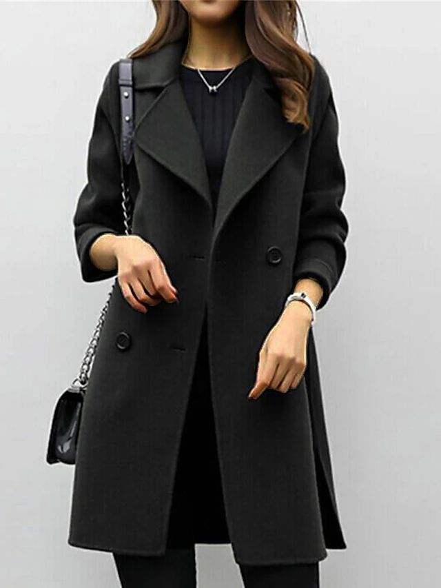 Damen Woll Mantel Doppelbrust Elegant Winter Mäntel
