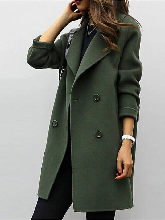 Damen Woll Mantel Doppelbrust Elegant Winter Mäntel