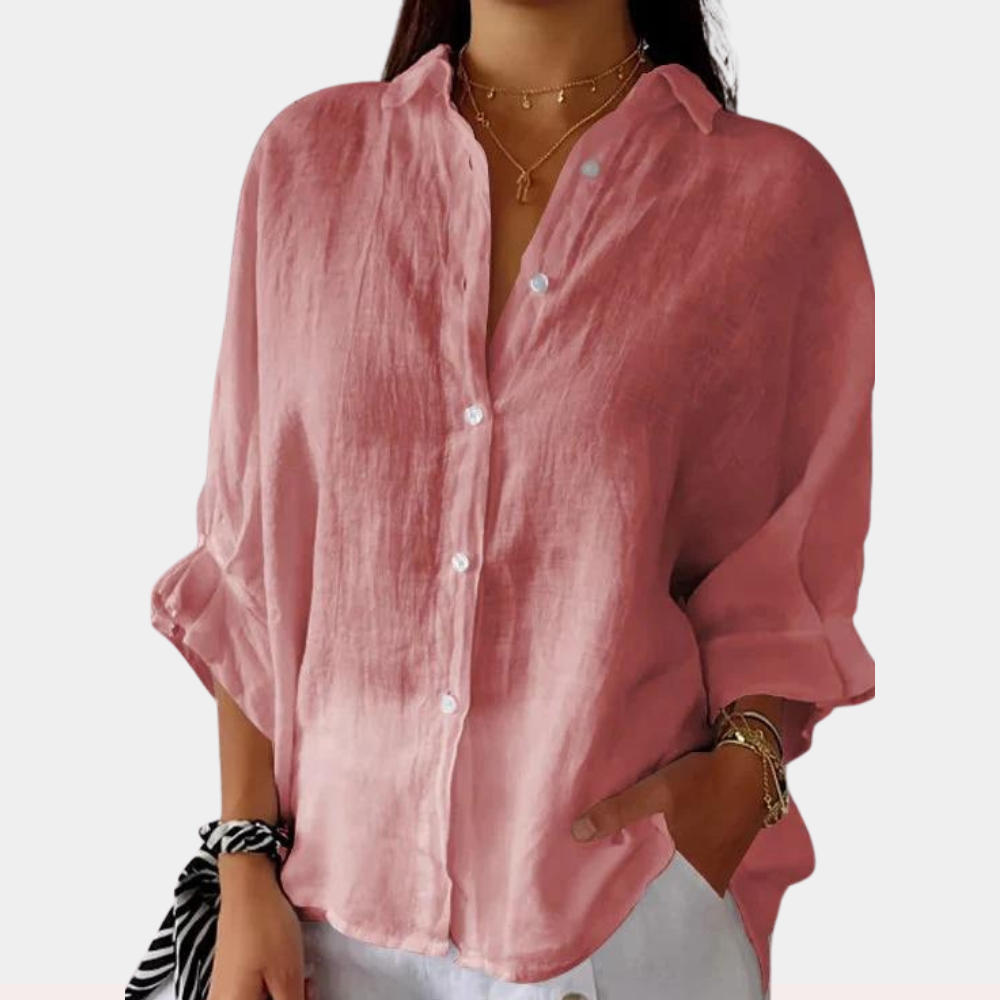 Elegante Leinenbluse Damen mit Kragen und Schnür-Details