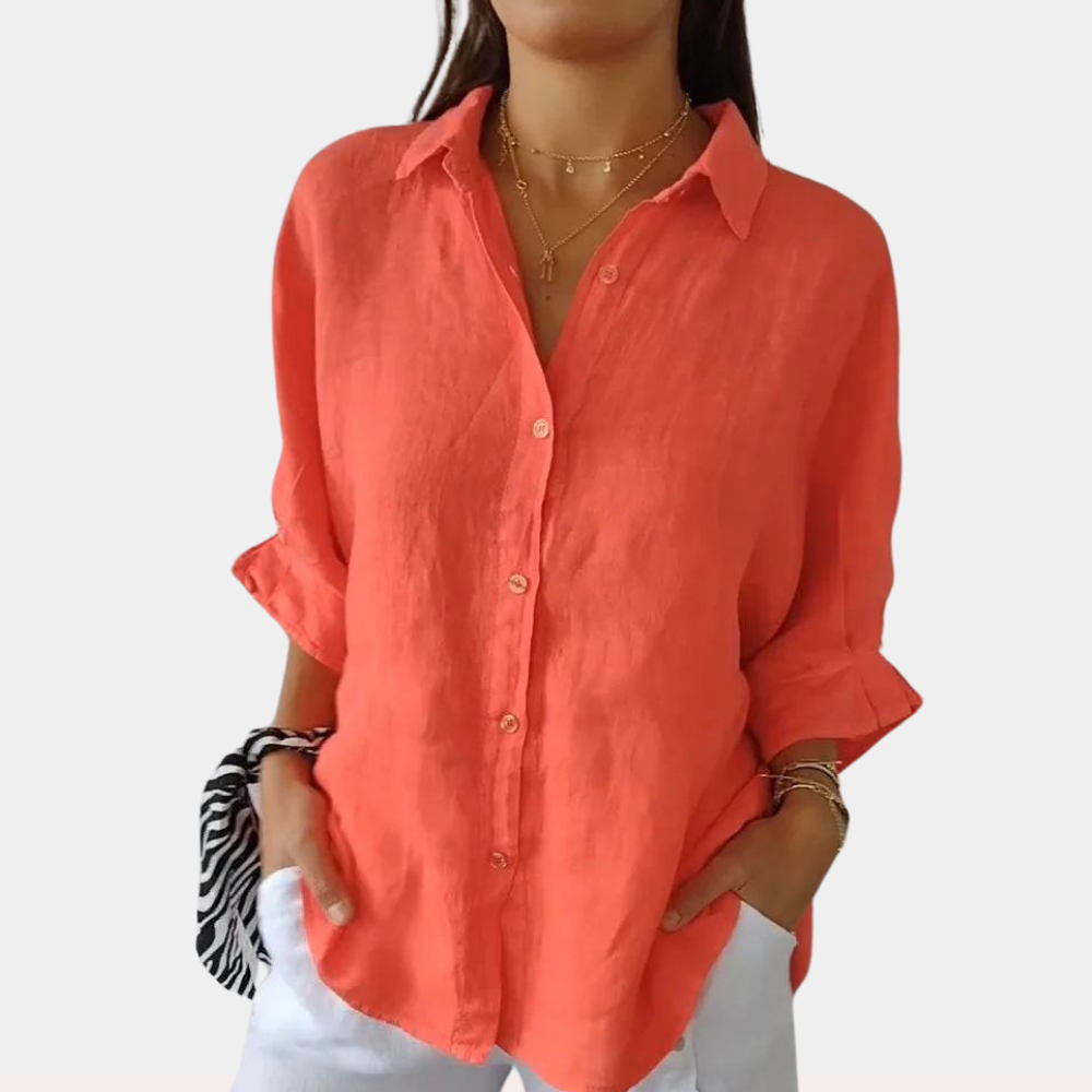Elegante Leinenbluse Damen mit Kragen und Schnür-Details