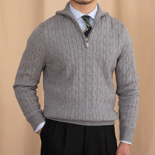 Garnmischpullover mit Halbzip-Kragen für Herren