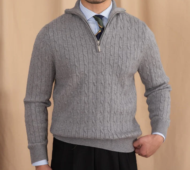 Garnmischpullover mit Halbzip-Kragen für Herren