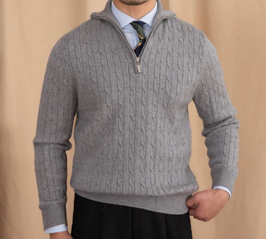 Garnmischpullover mit Halbzip-Kragen für Herren