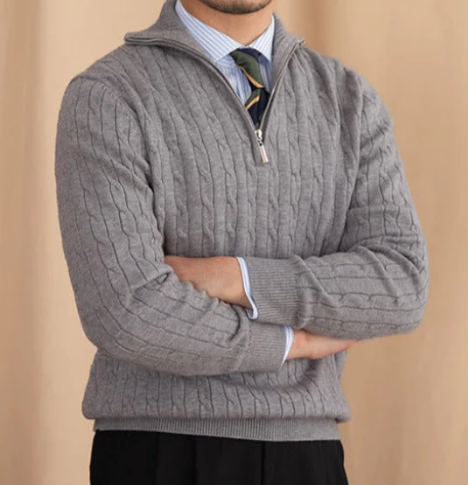 Garnmischpullover mit Halbzip-Kragen für Herren