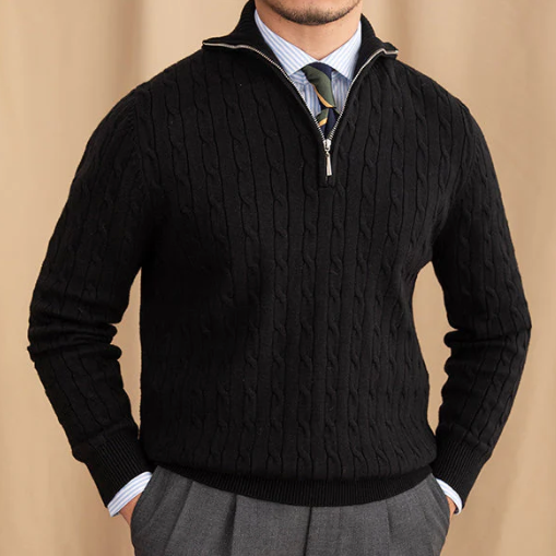 Garnmischpullover mit Halbzip-Kragen für Herren