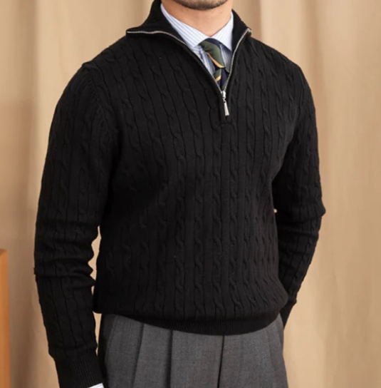 Garnmischpullover mit Halbzip-Kragen für Herren