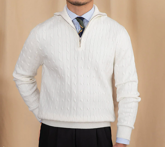 Garnmischpullover mit Halbzip-Kragen für Herren
