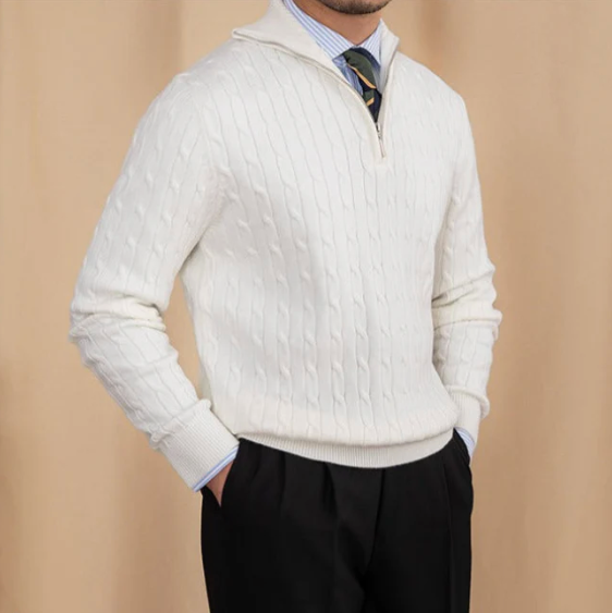 Garnmischpullover mit Halbzip-Kragen für Herren